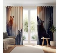 Blackout Eyelet Curtains W 27.5" x L 63" 2 Panels, Soft Insulation Sound Insulation Curtains Nature Forest Moon Animals Wolf Printed Drapes Suitable for Bedroom and Living Room Color