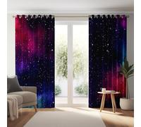 Blackout Eyelet Curtains W 46" x L 72" 2 Panels, Soft Insulation Sound Insulation Curtains Watercolor Minimalist Fantasy Night Sky Stars Printed Drapes Suitable for Bedroom and Living Room Color