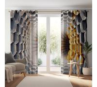 Blackout Eyelet Curtains W 55" x L 102" 2 Panels, Thermal Insulated Sound Insulation 3D Abstract Technology Geometry Tunnels Printed Curtains Suitable for Bedroom and Living Room Color