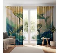 Blackout Eyelet Curtains W 55" x L 102" 2 Panels, Thermal Insulated Sound Insulation Watercolor Elegant Ocean Animals Whales Printed Curtains Suitable for Bedroom and Living Room Color