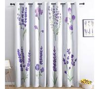 Blackout Eyelet Curtains White Purple Thermal Insulated Noise Reducing, Romantic Blooming Flowers Super Soft Curtains W 52" x L 72" (2 Panels) for Living Room Bedroom Soundproof Drapes