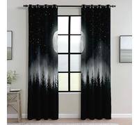 Blackout Eyelet Mysterious Curtains Thermal Insulated Noise Reducing, Black Forest Moon Super Soft Curtains W 46" x L 90" (2 Panels) for Living Room Bedroom Soundproof Drapes