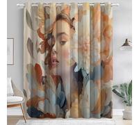 Blackout Flowers Feathers Beauties Super Soft Eyelet Curtains Thermal Insulated W 29.5" x L 65" (2 Panels) Super Soft Eyelet Curtains Thermal Insulated Light Orange Blue