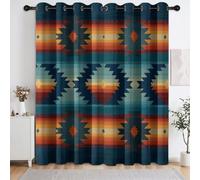 Blackout Indigenous Bohemian Curtains for Bedroom, Geometric Stripes Serrated Steps Eyelet Thermal Insulated Curtains for Nursery - Kids Window Darkening Dreapes (2 Panels, 46.1" x 72.0" (W x L))