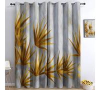 Blackout Light Grey Curtains for Bedroom, Elegant Modern Golden Palm Leaves Prints Grommet Curtains Thermal 2 Panels Drapes Soft Noise Reduce Drapes Sets for Bedroom Decoration 66.1" x 72.0" (W x L)