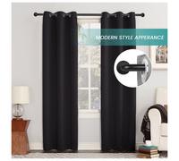 (Blackout Matt Black, 120-210 cm (48" - 83" In)) Extendable Heavy Plain Ball Metal Curtain Pole 28mm Eyelet Rail With Rings Fittings Finials