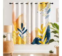 Blackout Modern Artistic Thread Curtains 52 x 63 Inch Drop, Abstract Botanical Blackout Curtains, Thermal Insulated Room Darkening EyeletWindow Drapes, Noise Reducing, 2 Panels