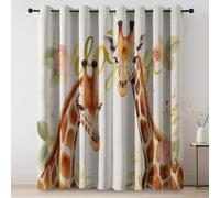 Blackout Noise Reducing Eyelet Curtains for Bedroom, Watercolor Giraffe Flowers Cute Printed decorative, 66 × 72 Inch 2 Panels, Colorful Thermal Insulated Curtains for Bedroom