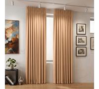 (Blackout Pencil Pleat - Beige) 66x84 Dual Panel Curtains with Free Tiebacks | Premium Quality Drapes