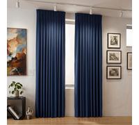 (Blackout Pencil Pleat - Navy) 66x84 Dual Panel Curtains with Free Tiebacks | Premium Quality Drapes