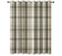 Blackout Plaid Classic Pastoral Super Soft Eyelet Curtains Thermal Insulated W 46" x L 90" (2 Panels) Super Soft Eyelet Curtains Thermal Insulated Green Beige
