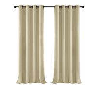 Blackout Plain Fabric 8 Black Square Grommet No Tie Curtain, 2Pcs W132xL214 Deep Beige