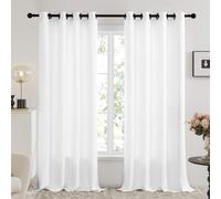 Blackout Plain Fabric 8 Black Square Grommet No Tie Curtain, 2Pcs W132xL214 White