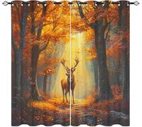 Blackout Polyester Curtains 36"W x 84"L x 2 Panels Deer In Autumn jungle Soft Drapes for Bedroom, Window Eyelet Curtains Thermal Insulated Darkening Golden Drapes for Living Room Decoration