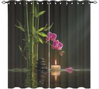 Blackout Polyester Curtains 46" W x 72" L x 2 Panels Bamboo Phalaenopsis Art Soft Drapes for Bedroom, Window Eyelet Curtains Thermal Insulated Darkening Black Drapes for Living Room Decoration
