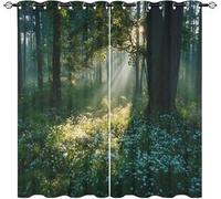 Blackout Polyester Curtains 46"W x 72"L x 2 Panels Morning Scene In The Jungle Soft Drapes for Bedroom, Window Eyelet Curtains Thermal Insulated Darkening Green Drapes for Living Room Decoration
