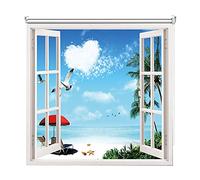 Blackout Roller Blind Sun Shade, Beach Landscape Pattern, Day and Night Waterproof Blinds with Fittings