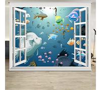 Blackout Roller Blinds - 100% Blackout Curtains with Marine Animals Pattern, Waterproof Shades for Nursery and Aquarium