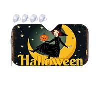 Blackout Shade Halloween Witch With Pumpkin On Moon Car Windshield Sunshade Sun Shield For Car Windshield Sunshade For Car(76x140cm)
