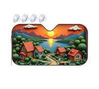 Blackout Shade Sunset Serenity: A Village By The Lake Car Windshield Sunshade Car Visor Blackout Shade(70x130cm)
