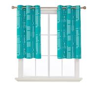 Blackout Silver Foil Print Small Check 6 White Grommet Pair Curtains, 2Pcs W97xL183 Peacock Blue