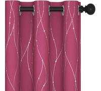 Blackout Silver Foil Print Small Dots 6 White Grommet No Tie Curtain, 2Pcs W107xL160 Rose Red