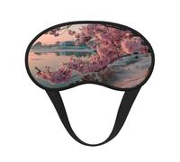 Blackout Sleep Mask, Exquisite Riverside Cherry Blossoms Print Design, Soft Breathable Eye Cover for Travel Yoga Shift Change