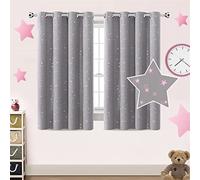 Blackout Star Curtains for Kids Room Boys Girls Twinkle Silver Stars Thermal Insulated Cute Thick Grommet Curtain for Nursery Home Decoration Window Drapes 2 Panels Set (Grey/Pink,2 x 52"Wx54"L)