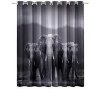Blackout Surreal Animal Elephant Print Window Curtains, W 29.5" x L 65.4" Thermal Insulated Curtains for Bedroom Light Gray Eyelet Window Treatments - 2 Panels