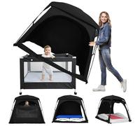 Blackout Tent for Toddler Travel Bed CPC Certified, Blackout Tent for Kids Fits Twin Bunk, Loft Bed, Inflatable Kids Air Mattress, Portable Toddler Cot, Easy Setup Baby Sleep Pod Travel Essential