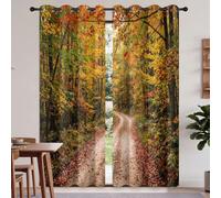 Blackout Thermal Curtains for Living Room - Multicoloured Autumn Forest Path Eyelet Curtains for Bedroom Nursery, Modern Pastoral Landscape Privacy Noise Reduction Curtain 2 Panels W 43.5" x L 85"