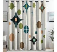Blackout Thermal Curtains Retro Geometric Stars Printed pattern, Green Brown Soft Thermal Insulated Noise Reducing Curtain, for Bedroom Living Room W 55" x L 102" (2 Panels)