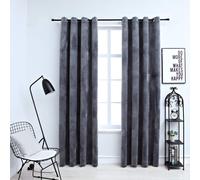 Blackout Velvet Curtains 2pcs Anthracite 140x225cm Polyester Thermal with Rings