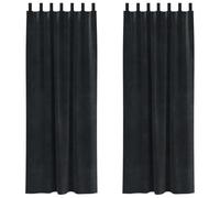 Blackout Velvet Curtains Pack of 2 Black 140 x 225 cm with Fabric Loops, Opaque and Insulating, Ideal for Living Room, Bedroom, Children's Room, Modern Privacy Screen and Scarf