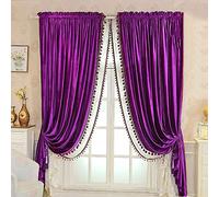 Blackout Velvet Pom Pom Curtains Thermal Insulated Tassel Drapes for Bedroom and Living Room Decor Wine Red 59x106 inch