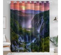 Blackout Waterfall Mountains And Sunset Super Soft Eyelet Curtains Thermal Insulated W 46" x L 72" (2 Panels) Super Soft Eyelet Curtains Thermal Insulated Green Orange-Red