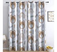 Blackout White Saving Curtains Cartoon Style Teddy Bear Face Rainbow 2 Panels Drapes Eyelet Thermal Insulated Print Bedroom Darkening Curtains For Living Room 29.5” W x 65” L