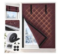 Blackout Window Cover, Padded Thermal Window Insulation Panel for Winter, Removable Hook and Loop Draught Excluder, Roll Up Curtain for Home Campervan Bedroom(Brown,90x100cm)