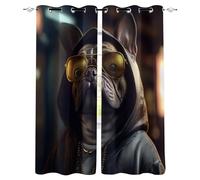 Blackout Window Curtains 3D Animal Soundproof Thermal Insulation Set of 2 Panels W110 x L215 CM Black Dog Wearing Glasses And A Coat Window Drapes With Grommet for Home Rental House Office Dormitory
