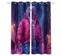 Blackout Window Curtains 3D Animal Soundproof Thermal Insulation Set of 2 Panels W140 x L300 CM Dog In A Purple Jacket Window Drapes With Grommet for Home Rental House Office Dormitory