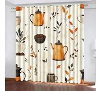 Blackout Window Curtains 3D Cartoon Soundproof Thermal Insulation Set of 2 Panels W59 x L137 CM Coffee Beans Kettle Cup Leaves Window Drapes With Grommet for Home Rental House Office Dormitory