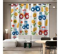 Blackout Window Curtains 3D Cartoon Soundproof Thermal Insulation Set of 2 Panels W85 x L200 CM Wheat Sunflowers Tractor Window Drapes With Grommet for Home Rental House Office Dormitory