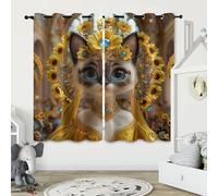 Blackout Window Curtains 3D Exotic Style Soundproof Thermal Insulation Set of 2 Panels W140 x L300 CM Cat In Yellow Finery Window Drapes With Grommet for Home Rental House Office Dormitory