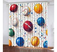 Blackout Window Curtains 3D Ink Splash Style Soundproof Thermal Insulation Set of 2 Panels W140 x L260 CM Baseball Rugby Volleyball Window Drapes With Grommet for Home Rental House Office Dormitory