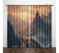 Blackout Window Curtains 3D Landscape Soundproof Thermal Insulation Set of 2 Panels W182 x L213 CM Sunset Vegetation Mountain Window Drapes With Grommet for Home Rental House Office Dormitory