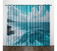 Blackout Window Curtains 3D Landscape Soundproof Thermal Insulation Set of 2 Panels W182 x L213 CM White Clouds Sea Window Drapes With Grommet for Home Rental House Office Dormitory