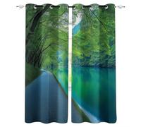 Blackout Window Curtains 3D Landscape Soundproof Thermal Insulation Set of 2 Panels W85 x L200 CM Green Jungle Paths Rivers Window Drapes With Grommet for Home Rental House Office Dormitory