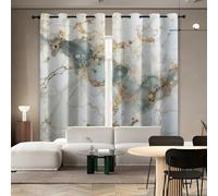 Blackout Window Curtains 3D Light Luxury Style Soundproof Thermal Insulation Set of 2 Panels W110 x L215 CM Gold Green Marble Texture Window Drapes With Grommet for Home Rental House Office Dormitory