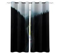 Blackout Window Curtains 3D Natural Landscape Soundproof Thermal Insulation Set of 2 Panels W85 x L200 CM Black Hues Road Forest Window Drapes With Grommet for Home Rental House Office Dormitory