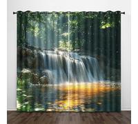 Blackout Window Curtains 3D Natural Scenery Soundproof Thermal Insulation Set of 2 Panels W59 x L137 CM Sunshine Jungle Waterfalls Window Drapes With Grommet for Home Rental House Office Dormitory